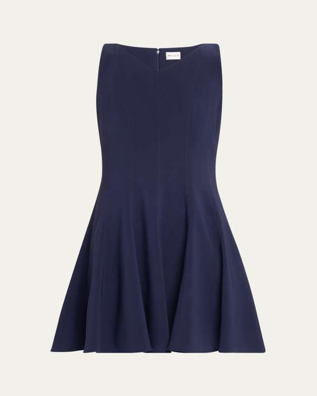 Sleeveless Stretch Cady Fit-&-Flare Mini Dress